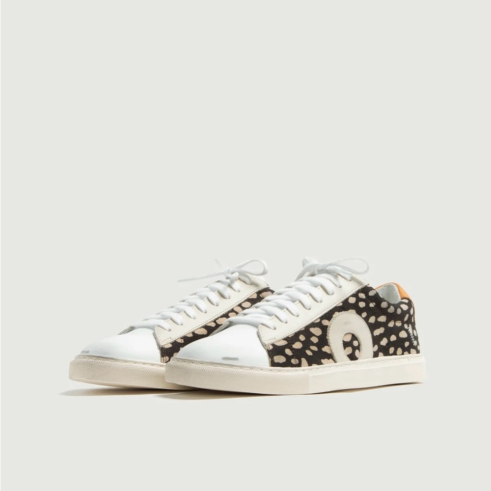 Oliver Cabell women’s low Black and White Sneakers with Brown Accents - Picture 3 of 10